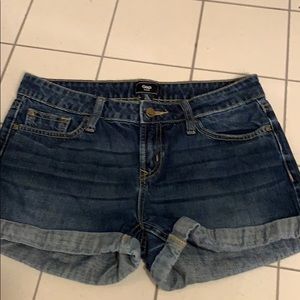 Dark blue low rise denim shorts